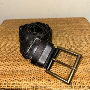 Monserat De Lucca Womens Size Small Wide Belt Black Woven Leather Brass Buckle